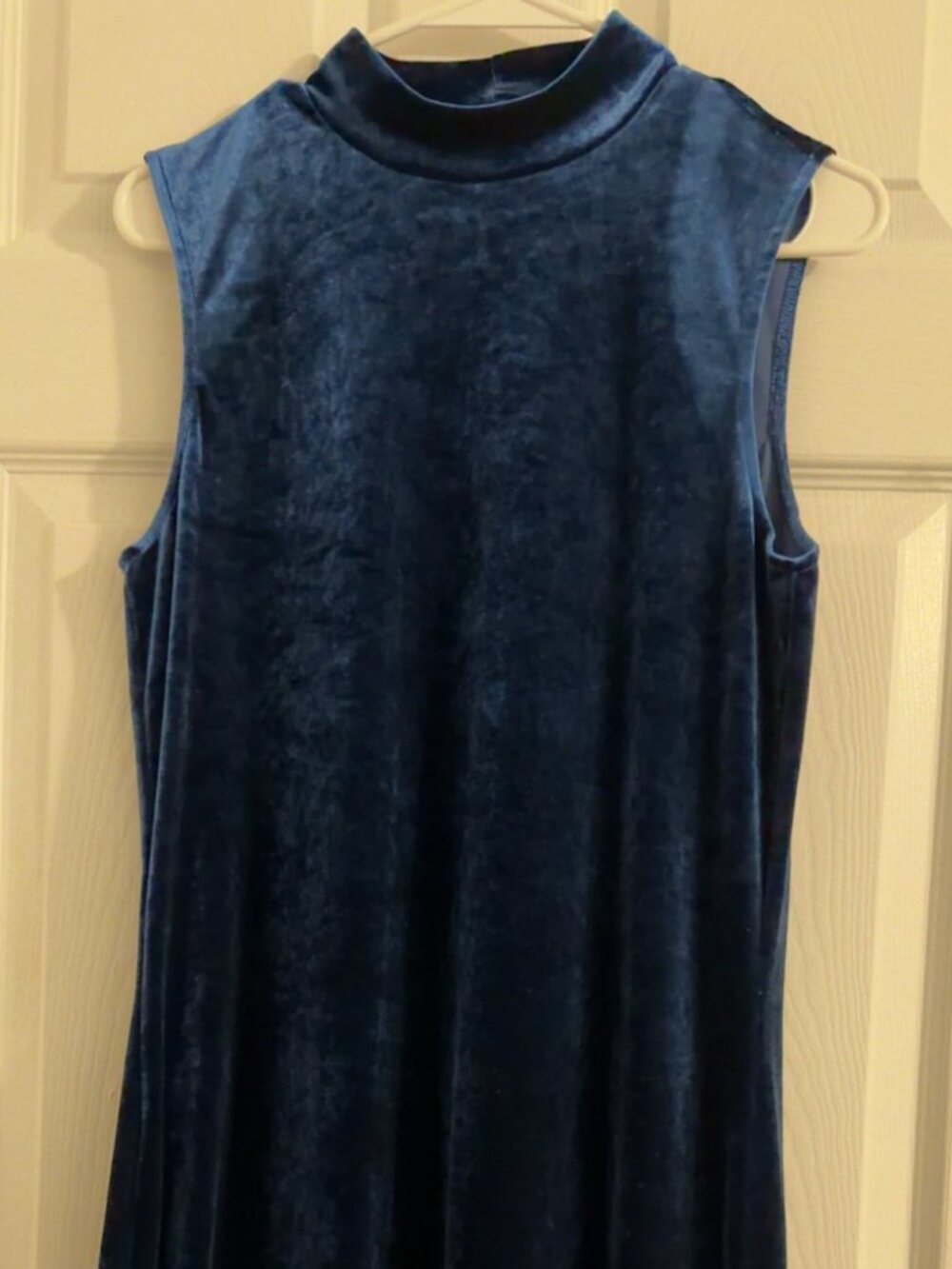 GNW Women's Small Blue Velvet Sleeveless Mock Neck Swing Dress
